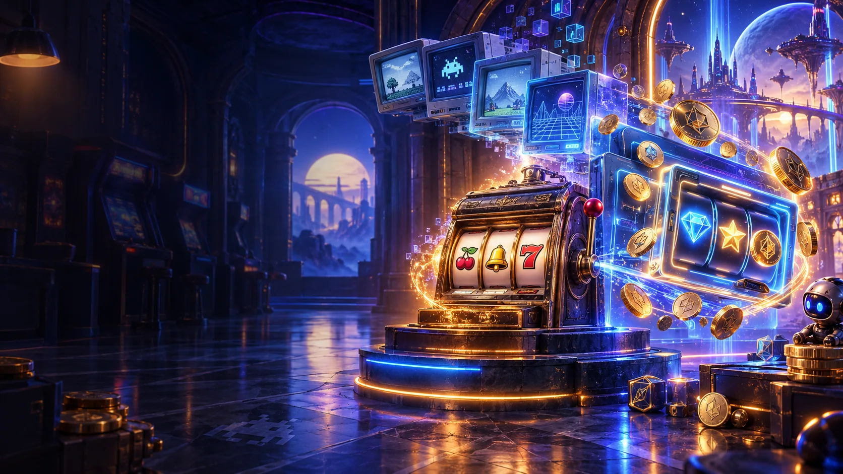 Slot Tur Geçmişi için üretilen kripto temalı oyun illüstrasyonu